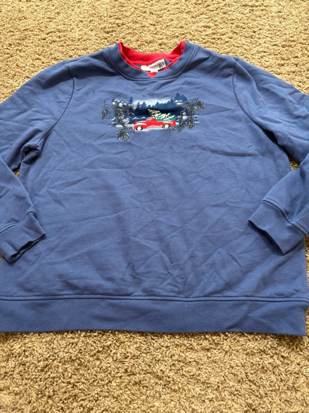 Blue Women’s Crewneck Sweatshirt with Holiday Truck Graphic Grandma Embroidered
